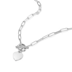 Personalised T-Bar Paperclip Chain With Heart Pendant – Silver -Fashion Accessories 00035HK 2515 SS