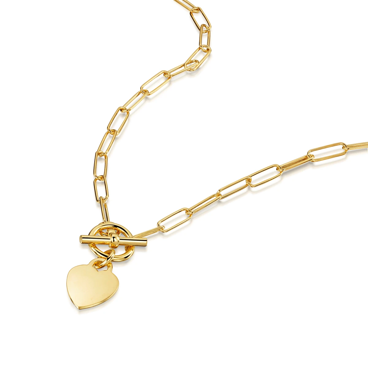 Personalised T-Bar Paperclip Chain With Heart Pendant – Gold 5 Personalised T-Bar Paperclip Chain With Heart Pendant – Gold - Image 3