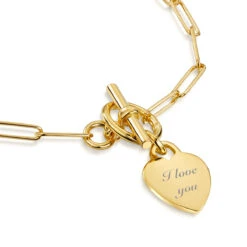 Personalised Bracelet T-Bar Heart On Paperclip Chain – Gold 8 Personalised Bracelet T-Bar Heart On Paperclip Chain – Gold -Fashion Accessories 0003BK 2685 YG 2