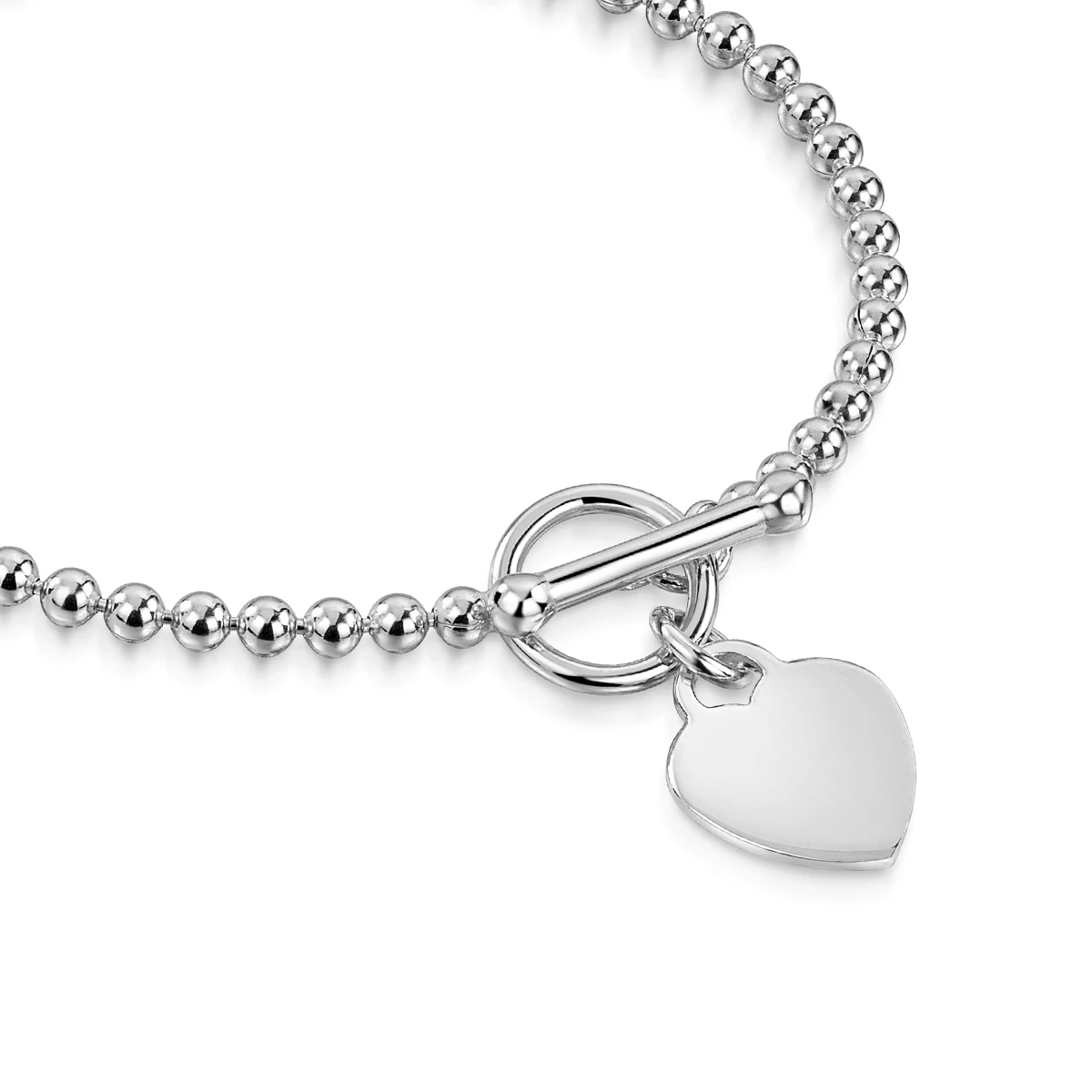 Personalised Bracelet T-Bar Heart On Bead Chain – Silver 5 Personalised Bracelet T-Bar Heart On Bead Chain – Silver - Image 3