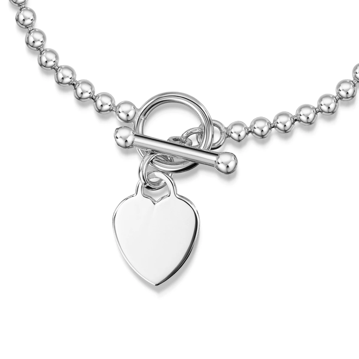 Personalised Bracelet T-Bar Heart On Bead Chain – Silver 6 Personalised Bracelet T-Bar Heart On Bead Chain – Silver - Image 4
