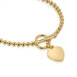 Personalised Bracelet T-Bar Heart On Bead Chain – Gold -Fashion Accessories 0003BK 2694 YG 2