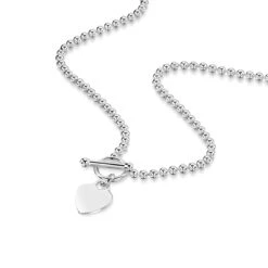 Personalised Bead Chain T-Bar Heart Necklace – Silver -Fashion Accessories 0003HK 2520 SS