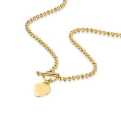 Personalised Bead Chain T-Bar Heart Necklace – Gold -Fashion Accessories 0003HK 2520 YG