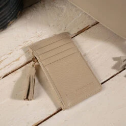 Personalised Leather Card Purse – Stone -Fashion Accessories 059 3