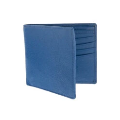 Pebble Grain Leather Slim Billfold Wallet – Blue