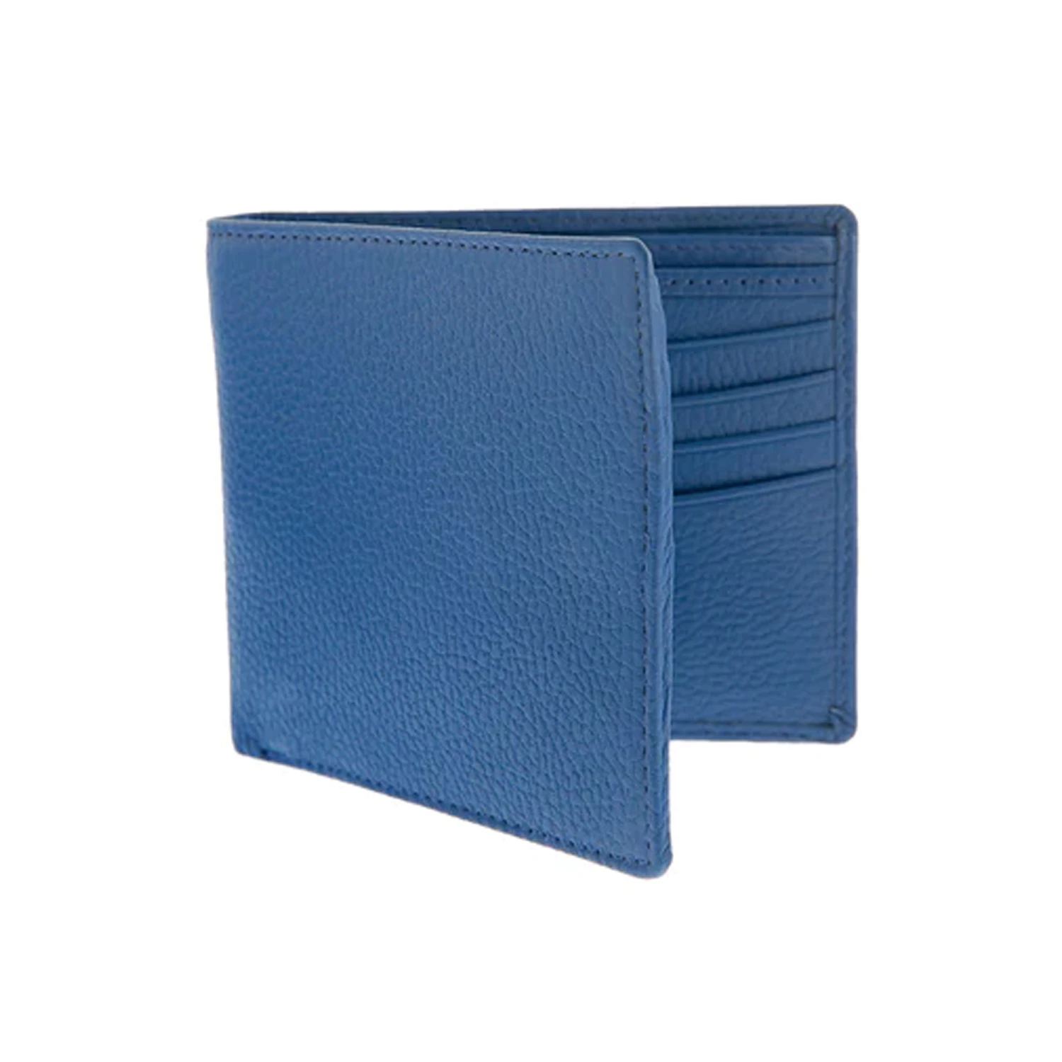 Pebble Grain Leather Slim Billfold Wallet – Blue 3 Pebble Grain Leather Slim Billfold Wallet – Blue