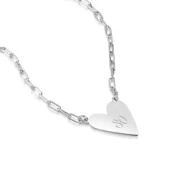 Personalised Heart Pendant With Paperclip Chain – Silver -Fashion Accessories 2417BK 0364 SS 3
