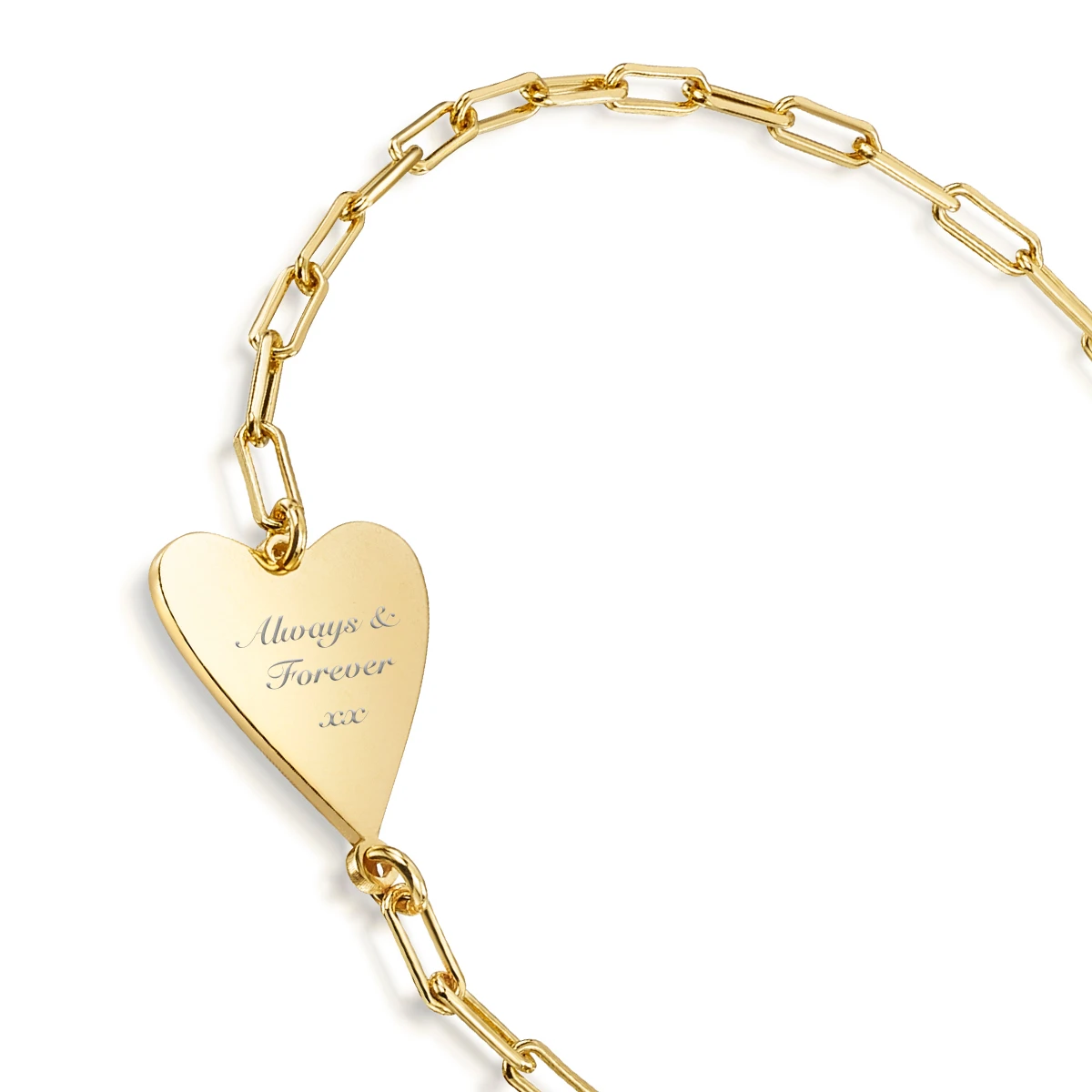 Personalised Heart Pendant On Paperclip Chain Bracelet – Gold 4 Personalised Heart Pendant On Paperclip Chain Bracelet – Gold - Image 2