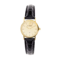 9ct Gold Watch With Leather Strap – Round