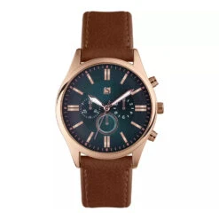 Spirit Men’s Brown Strap Watch – Rose Gold/Navy
