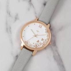 Spirit Ladies Grey & Rose Gold Floral Watch – Faux Leather Strap -Fashion Accessories ASPL149 PERS 2