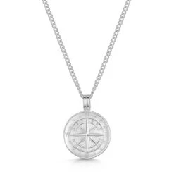 Solid Silver Compass Men’s Necklace