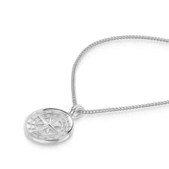 Solid Silver Compass Men’s Necklace -Fashion Accessories Compass Zoom Silver SP096379A