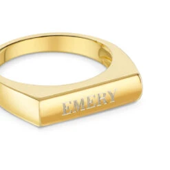 Contemporary Bar Personalised Signet Ring – 18k Gold Plate 925 Solid Silver -Fashion Accessories Contemporary Bar Signet Ring Zoom Gold