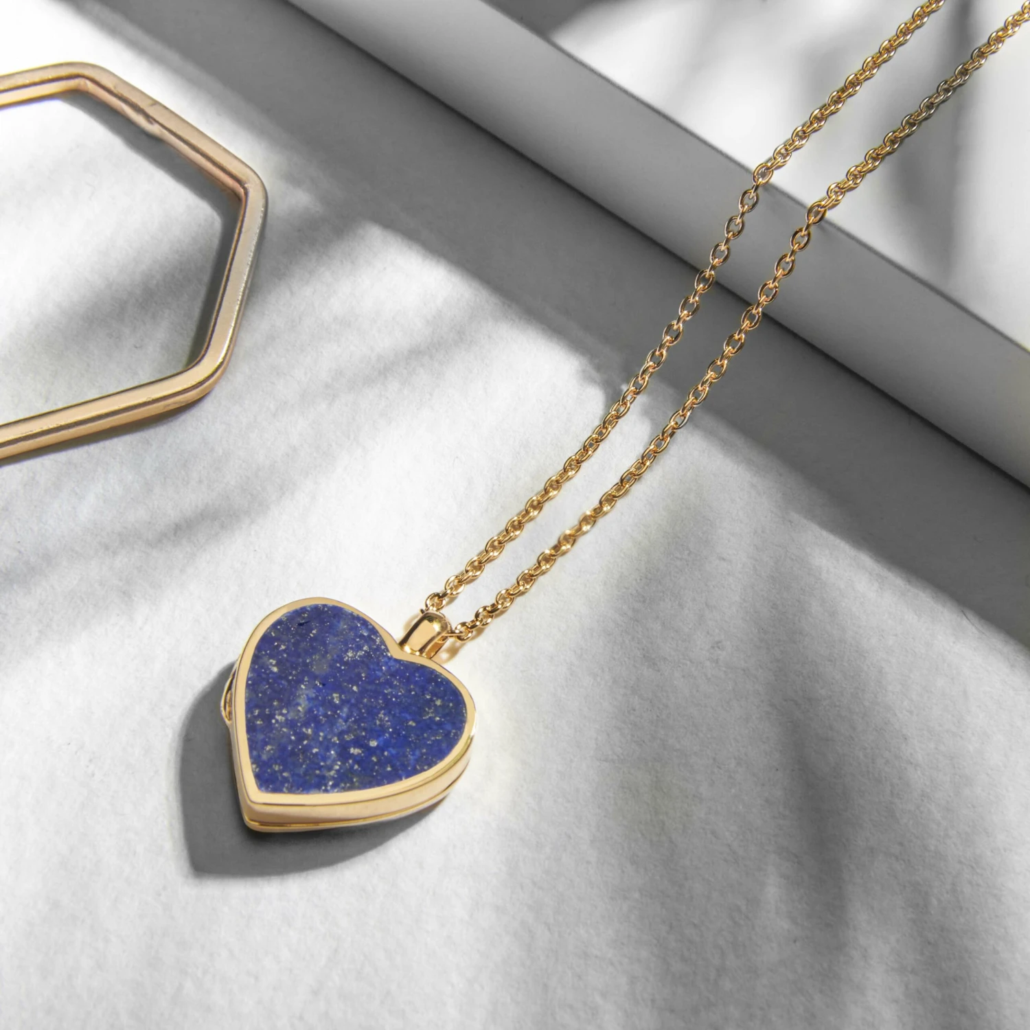 Lapis Lazuli Modern Heart Locket – Gold 11 Lapis Lazuli Modern Heart Locket – Gold - Image 9
