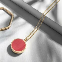 Coral Modern Round Locket – Gold -Fashion Accessories DCLK 000854 YGP coral mq scaled 1
