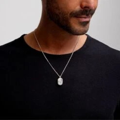 Men’s Small Howlite Dog Tag Locket – Silver 11 Men’s Small Howlite Dog Tag Locket – Silver -Fashion Accessories DCLK 002287 HOWLITE SS