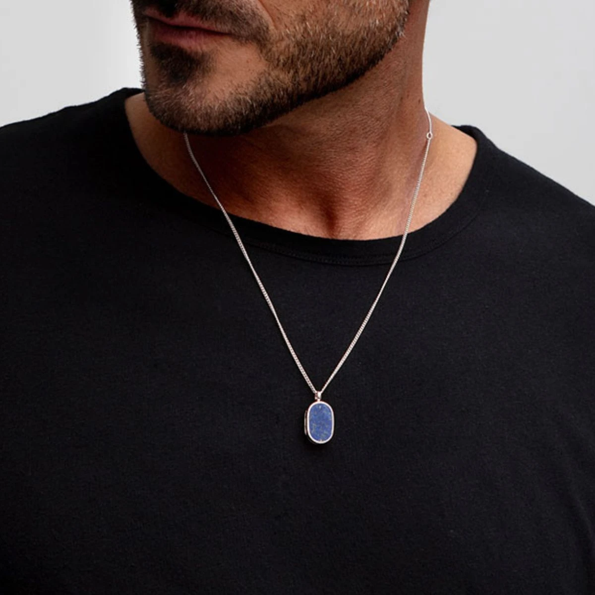 Men’s Small Lapis Dog Tag Locket – Silver 4 Men’s Small Lapis Dog Tag Locket – Silver - Image 2