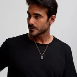 Men’s Small Lapis Dog Tag Locket – Gold -Fashion Accessories DCLK 002287 LAPIS YGP