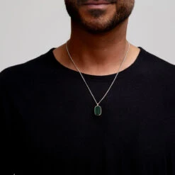 Men’s Small Malachite Dog Tag Locket – Silver -Fashion Accessories DCLK 002287 MALACHITE SS