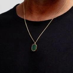 Men’s Small Malachite Dog Tag Locket – Gold -Fashion Accessories DCLK 002287 MALACHITE YGP 2