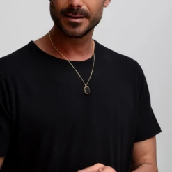 Men’s Small Onyx Dog Tag Locket – Gold 16 Men’s Small Onyx Dog Tag Locket – Gold -Fashion Accessories DCLK 002287 ONYX YGP