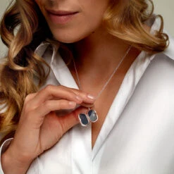 Small Howlite Dog Tag Locket – Silver -Fashion Accessories DCLK 002287 SS 2