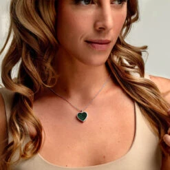 Malachite Modern Heart Locket – Silver 11 Malachite Modern Heart Locket – Silver -Fashion Accessories DCLK 853 MALACHITE SS 1