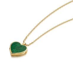 Malachite Modern Heart Locket – Gold 11 Malachite Modern Heart Locket – Gold -Fashion Accessories DCLK 853 Malachite YGP