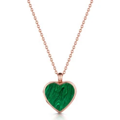 Malachite Modern Heart Locket – Rose Gold