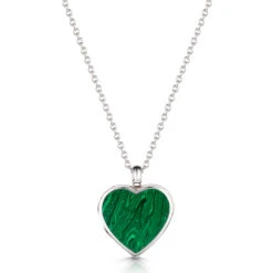 Malachite Modern Heart Locket – Silver