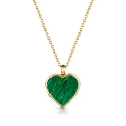 Malachite Modern Heart Locket – Gold