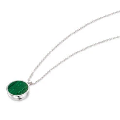 Malachite Modern Round Locket – Silver -Fashion Accessories DCLK 854 malachite ss