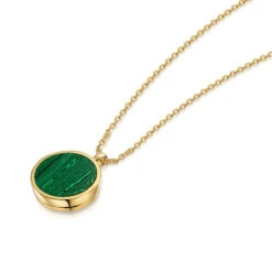 Malachite Modern Round Locket – Gold -Fashion Accessories DCLK 854 malachite ygp 3