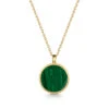 Malachite Modern Round Locket – Gold -Fashion Accessories DCLK 854 malachite ygp Front