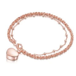 Rope Chain Heart Urn Ashes Bracelet- Rose Gold
