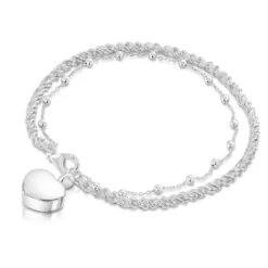 Rope Chain Heart Urn Ashes Bracelet- Silver