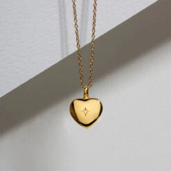 Diamond Set Heart Ashes Urn Necklace – Gold -Fashion Accessories Diamond Set Heart Ashes Urn Necklace Lifestyle Gold