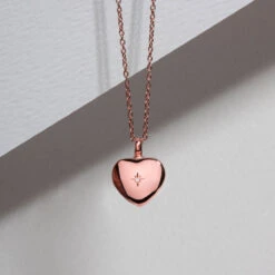 Diamond Set Heart Ashes Urn Necklace – Rose Gold -Fashion Accessories Diamond Set Heart Ashes Urn Necklace Lifestyle Rose