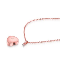 Diamond Set Heart Ashes Urn Necklace – Rose Gold -Fashion Accessories Diamond Set Heart Ashes Urn Necklace Open Rose