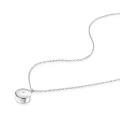 Diamond Set Small Round Ashes Urn Necklace – Silver -Fashion Accessories Diamond Set Round Ashes Urn Necklace Flat Silver