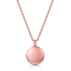 Diamond Set Small Round Ashes Urn Necklace – Rose Gold
