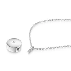 Diamond Set Small Round Ashes Urn Necklace – Silver -Fashion Accessories Diamond Set Round Ashes Urn Necklace Open Silver