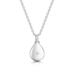 Diamond Set Teardrop Ashes Urn Necklace – Silver