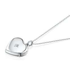 Diamond Set Personalised Locket – Silver -Fashion Accessories Diamond personalised locket silver flat