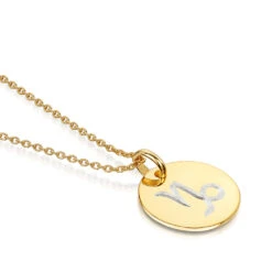 Engraved Zodiac Personalised Necklace – Gold -Fashion Accessories Disc Engraved Zodiac flat gold