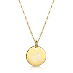 Engraved Zodiac Personalised Necklace – Gold -Fashion Accessories Disc Engraved Zodiac hero3 gold