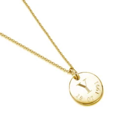 Initial & Date Personalised Necklace – Gold -Fashion Accessories Disc Initial Date Flat Gold Roman