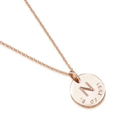 Initial & Date Personalised Necklace – Rose Gold -Fashion Accessories Disc Initial Date Flat Rose SansSerif